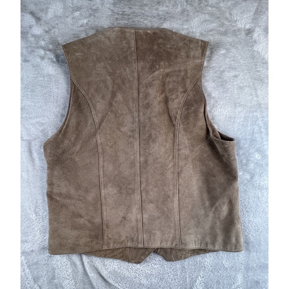 VINTAGE 80's 90s LL Bean Vest Womens M  Brown Suede Waistcoat Old Money Leather - Picture 2 of 6